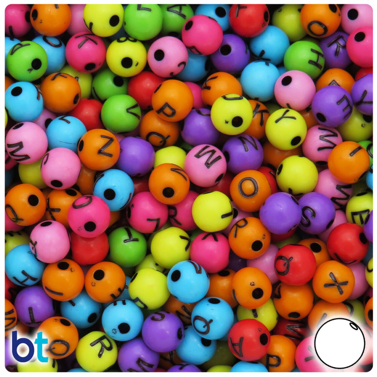 BeadTin Mixed Opaque 8mm Round Plastic Alpha Beads - Black Letter Mix (200pcs)